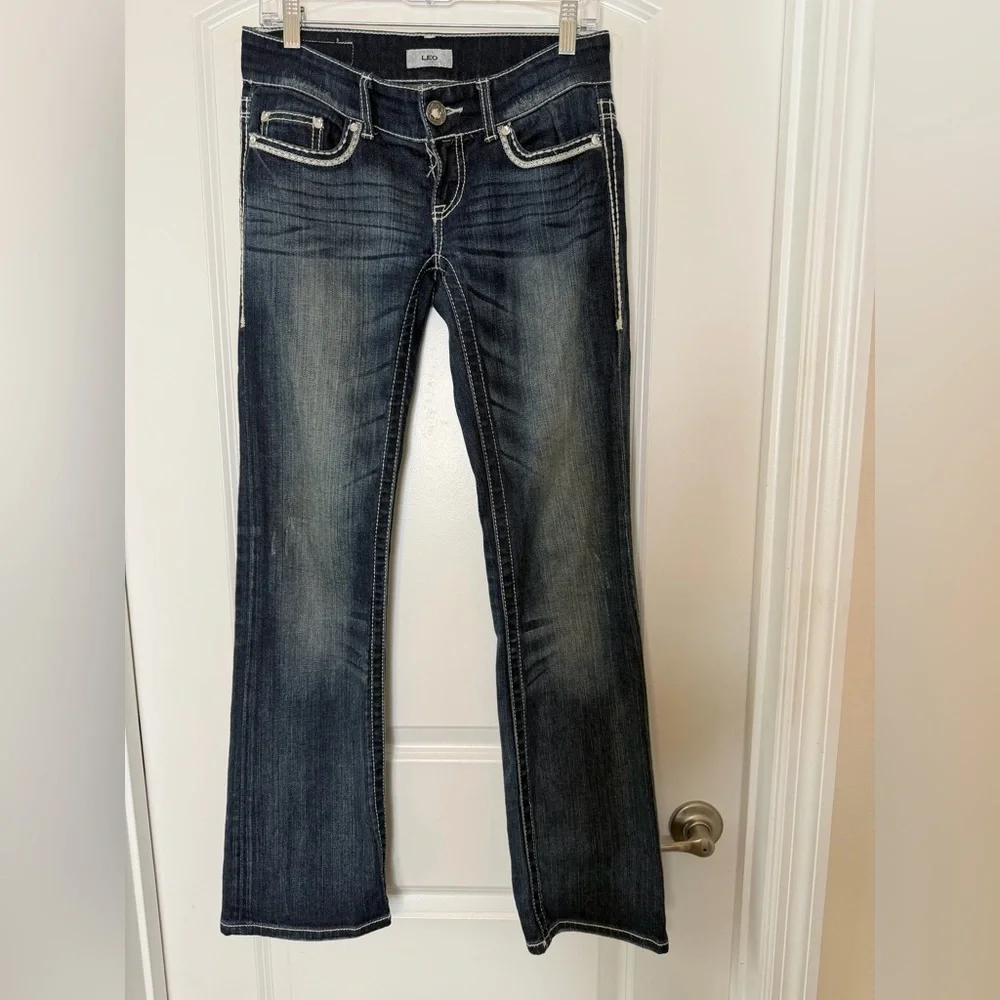 Daytrip Leo 26R Dark Wash Bootcut Jeans Western Cowgirl Y2K Flap Pocket Stretch - Picture 2 of 13